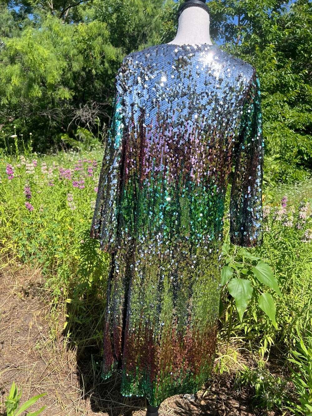 Iridescent Sequin Open Front Duster Cardigan - Picture 7 of 8